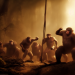 00157-622213755-stone age Neanderthal and baboon hybrid, roaring, wooden club, jungle, volumet...png