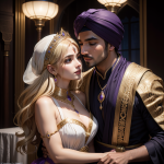 14084-3241323924-a blonde girl in a purple loincloth kissing a clothed dark-haired male Arabic...png