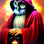 00441-4079395193-painting, an owl sitting. (magemagicianelderly) wearing a read cloak, boris v...png